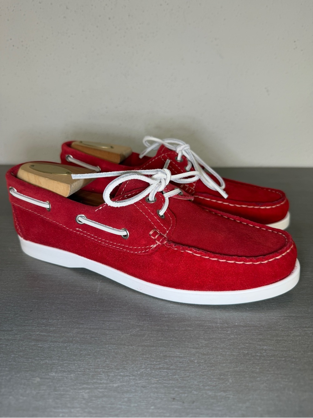 AT.P.CO Mens Red Suede Boat Shoes Size 7 Made In Italy Lace Up Deck Loafers
